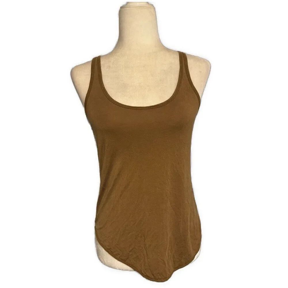 zara wb Solid copper brown Scoop Neck Stretch jersey tank top Small
